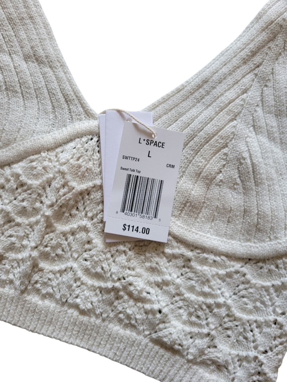 L* Space Lace Knit Bralette Crop Top - White - Picture 5 of 9